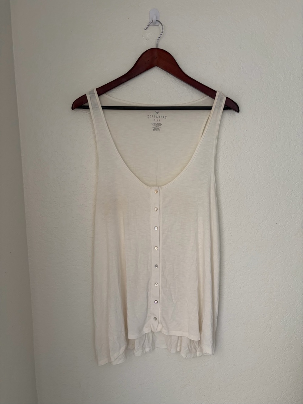 American Eagle Outfitters Cream Button-Front Scoop Tank